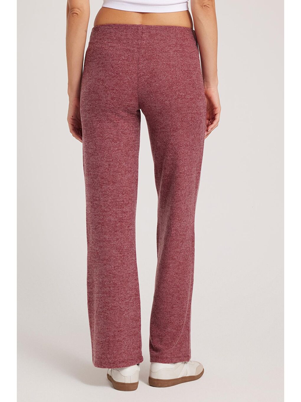 Kadın Relax Fit Rahat Kesim Normal Bel Geniş Paça Bordo Pantolon-6