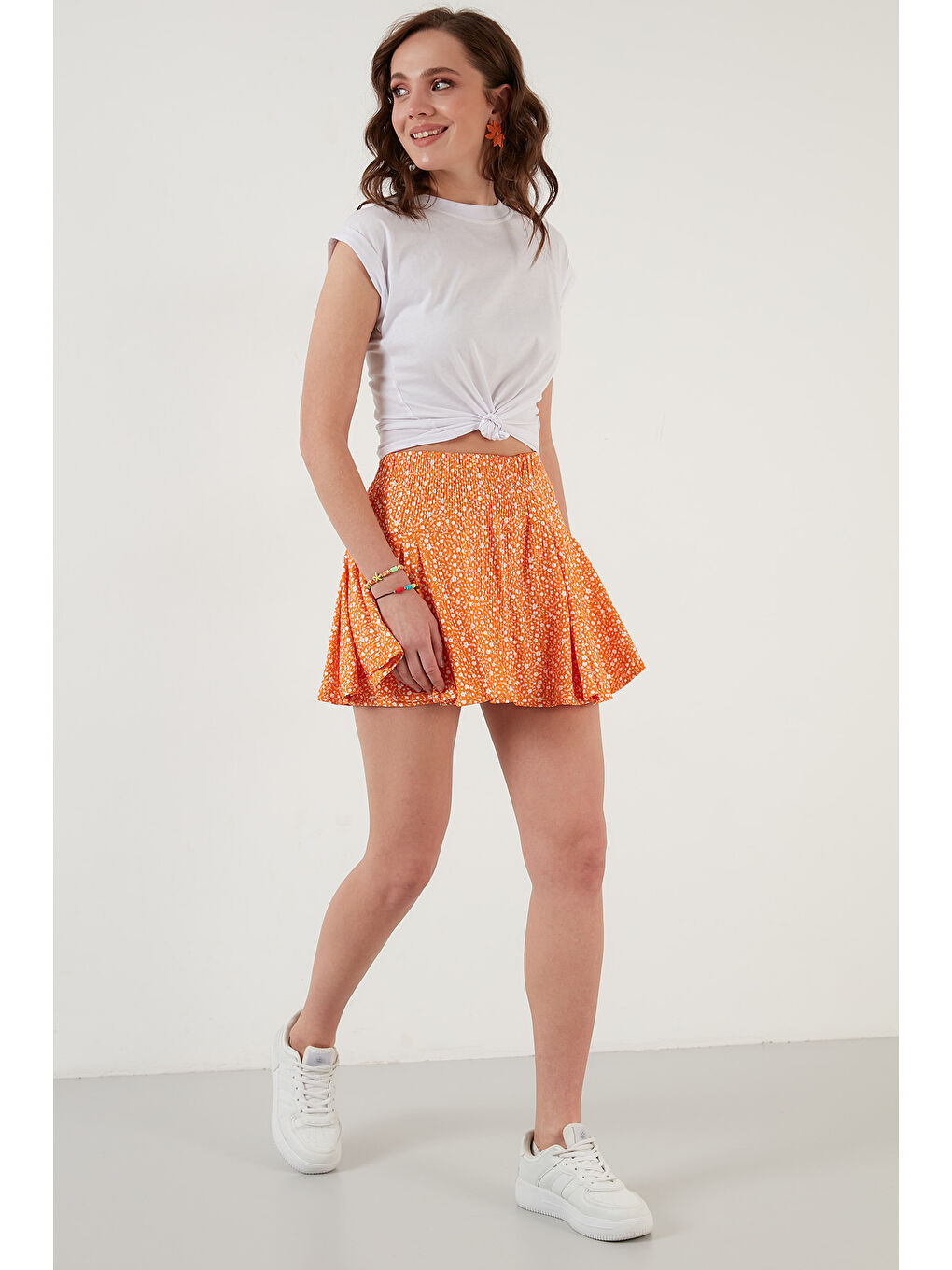 Yeşil Desenli Beli Lastikli Slim Fit Mini 2'li Paket Kadın Şort Etek 5864024S2-3