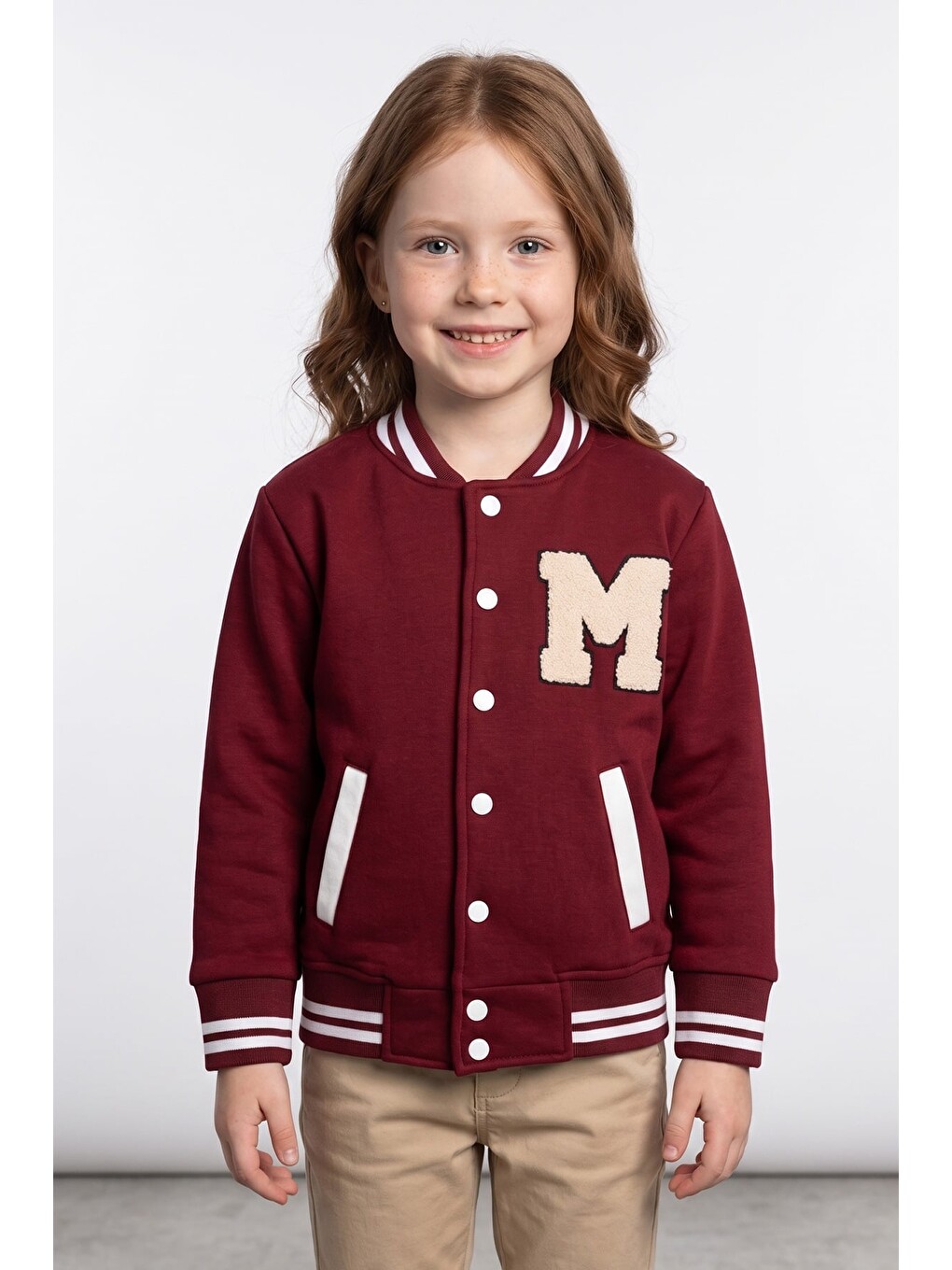 Bordo Nakışlı Dik Yaka Kolej Unisex Çocuk Ceket-1