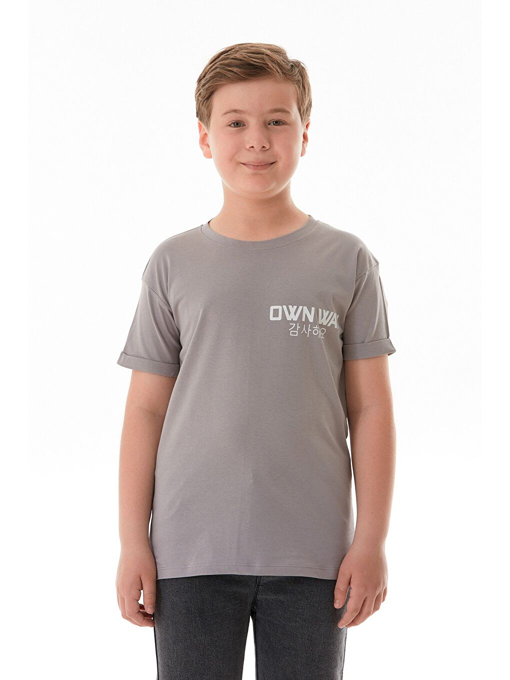 Gri Own Way Yazı Baskılı Erkek Çocuk Tişört