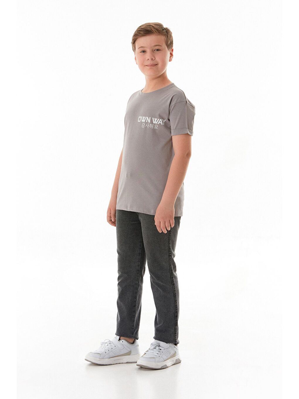 Gri Own Way Yazı Baskılı Erkek Çocuk Tişört-1