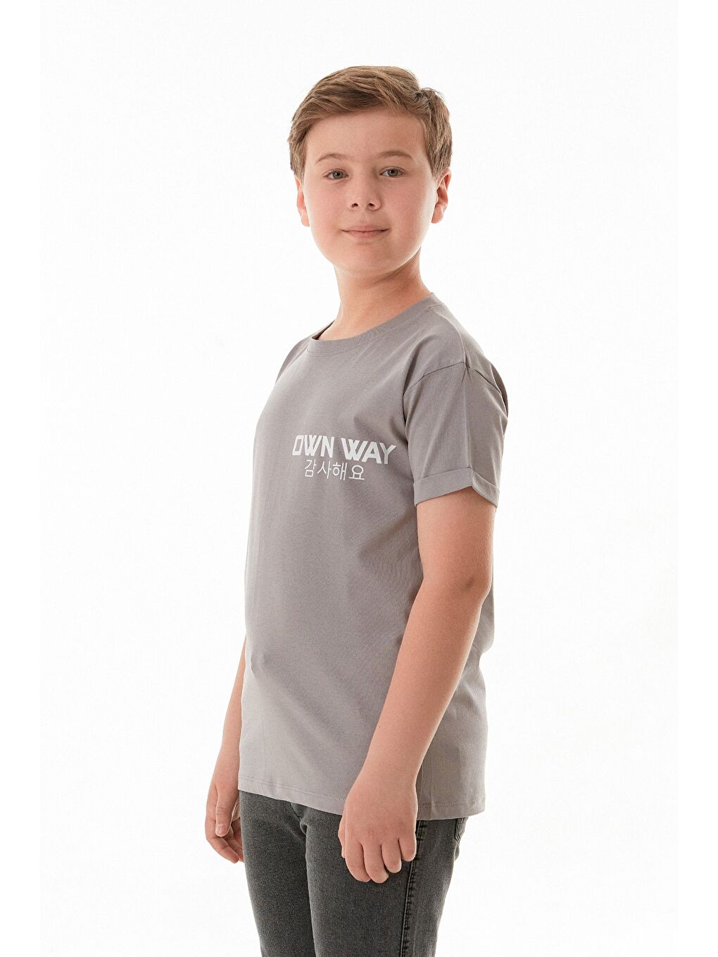 Gri Own Way Yazı Baskılı Erkek Çocuk Tişört-3