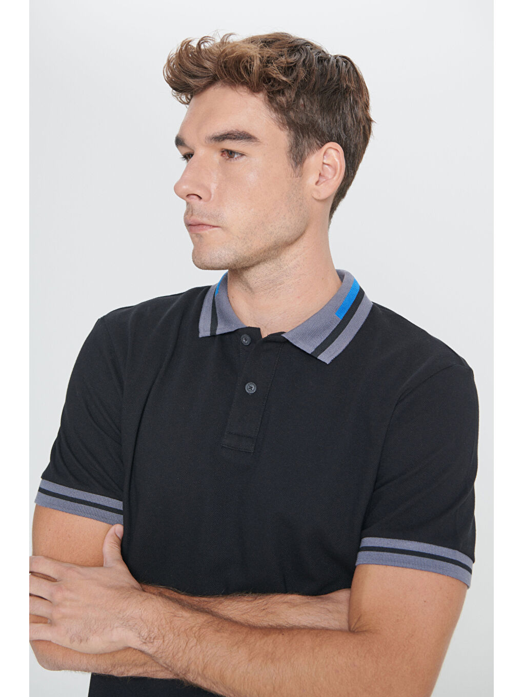 Erkek Siyah Slim Fit Dar Kesim %100 Pamuk Polo Yaka Tişört-4