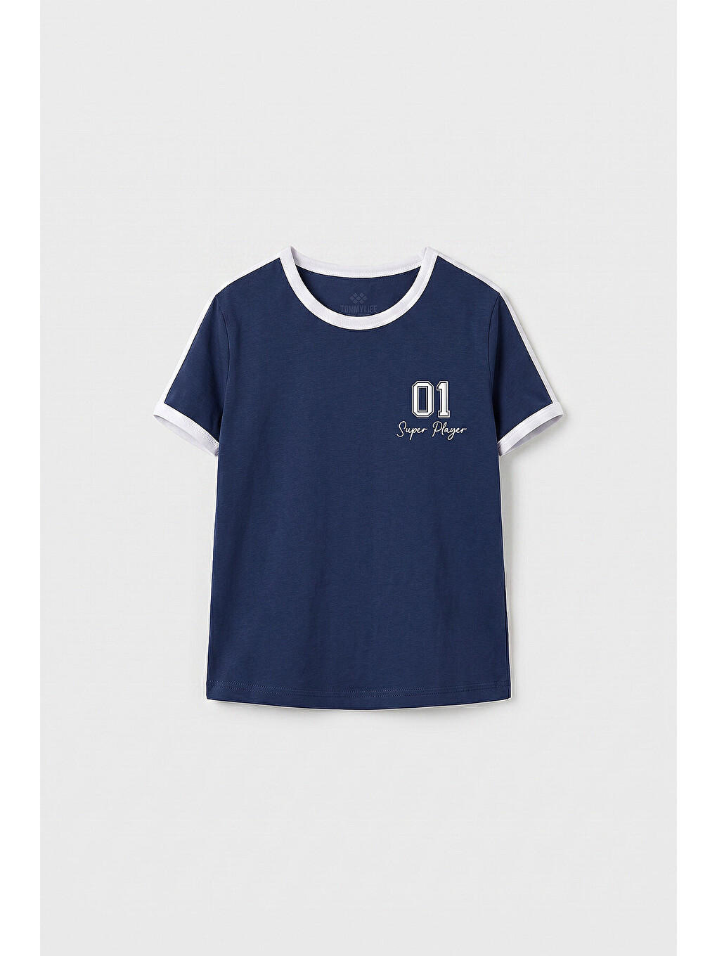 Lacivert Parlament Omuz Biye Detaylı Baskılı Kız Çocuk T-shirt - 75181