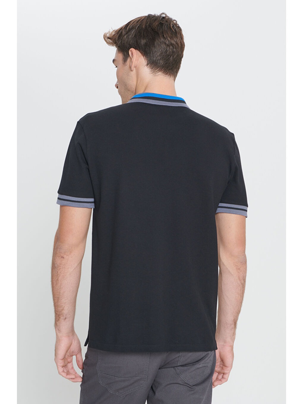 Erkek Siyah Slim Fit Dar Kesim %100 Pamuk Polo Yaka Tişört-5