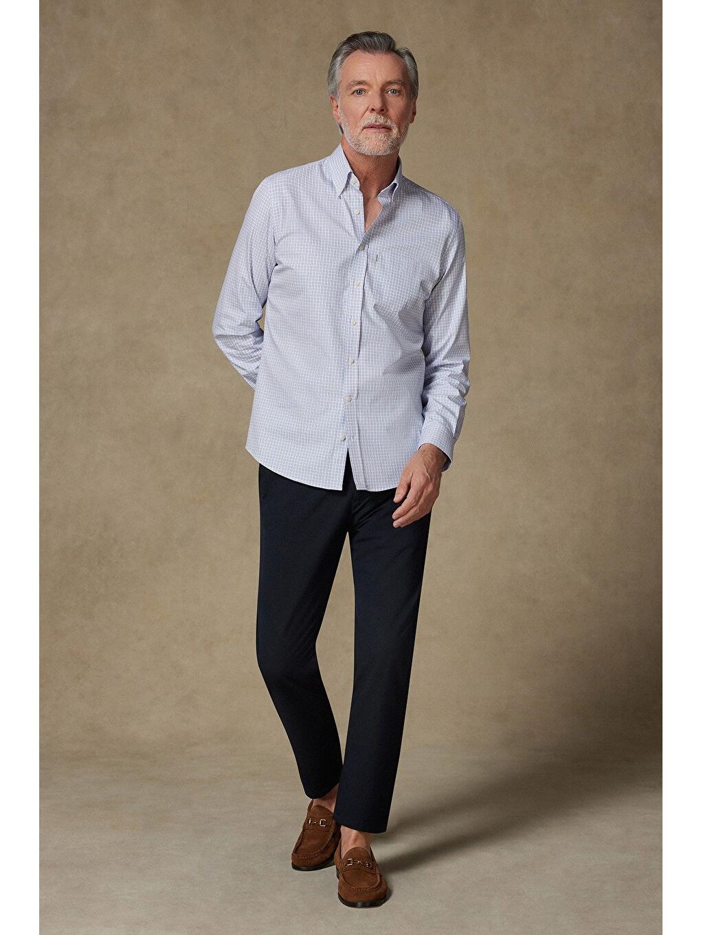 Aldo Poplin Pamuklu Comfort Fit Açık Mavi Düğmeli Yaka Erkek Kareli %100 Pamuk Gömlek-2