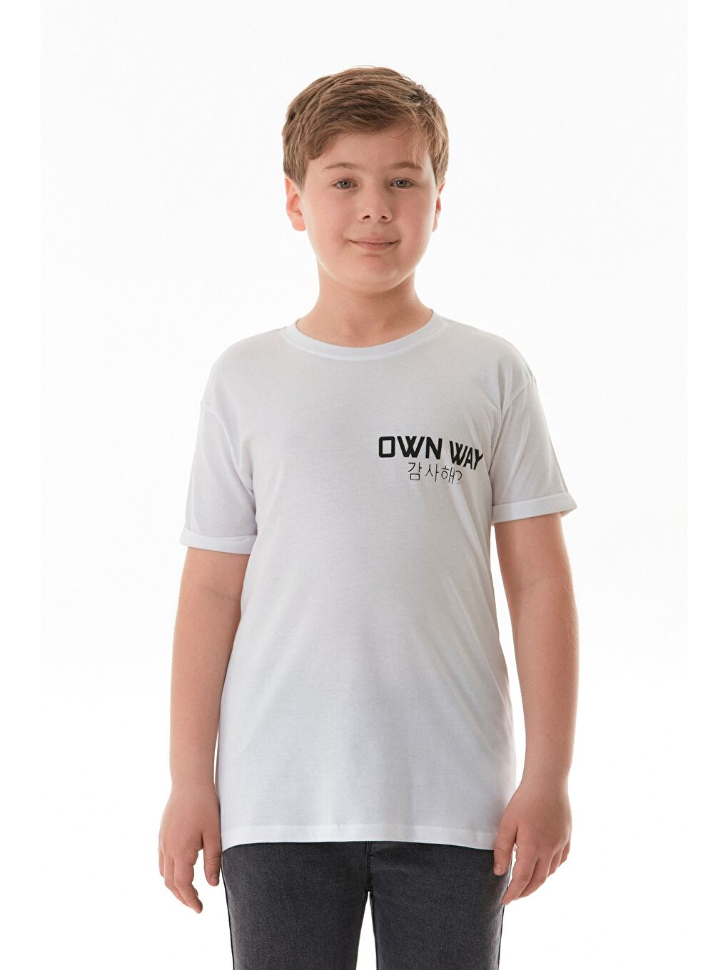 Beyaz Own Way Yazı Baskılı Erkek Çocuk Tişört