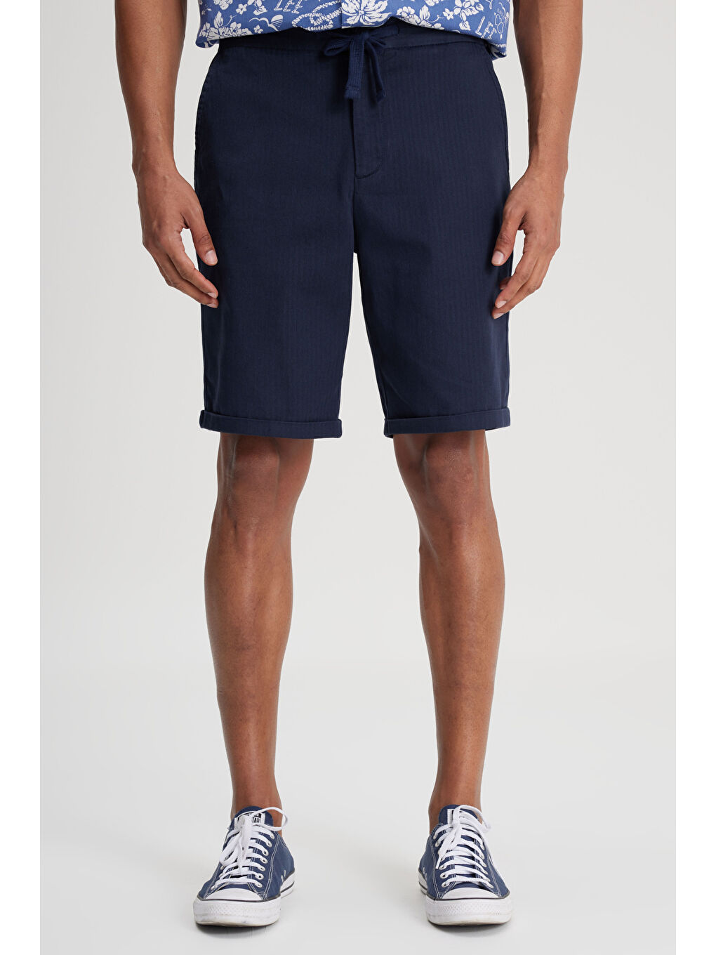 Regular Fit Normal Kesim %100 Pamuk Normal Bel Lacivert Chino Şort-3
