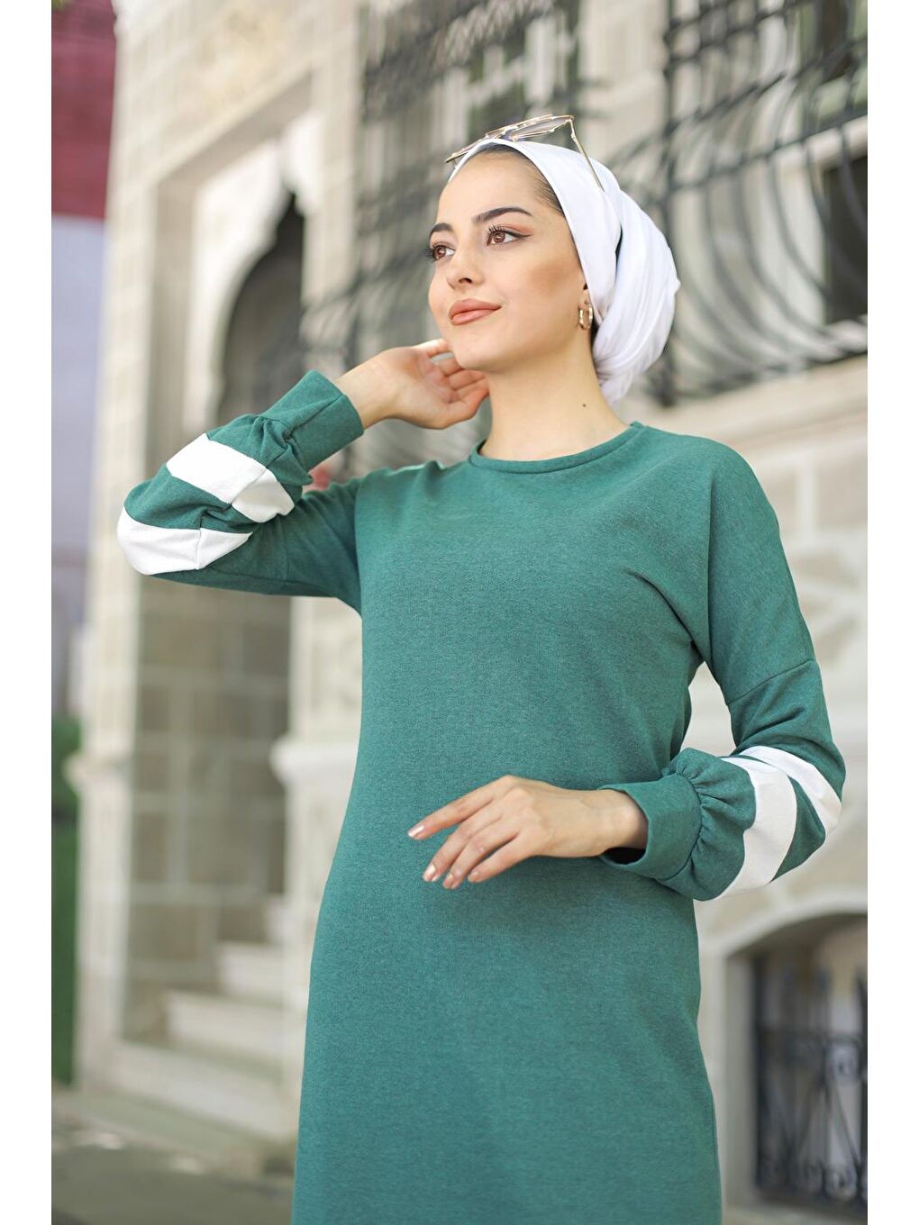 Bisiklet Yaka Kadın Yeşil Elbıse - 4134-2