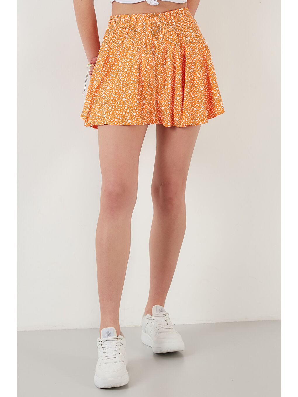 Turuncu Desenli Beli Lastikli Slim Fit Mini 2'li Paket Kadın Şort Etek 5864024S2-2