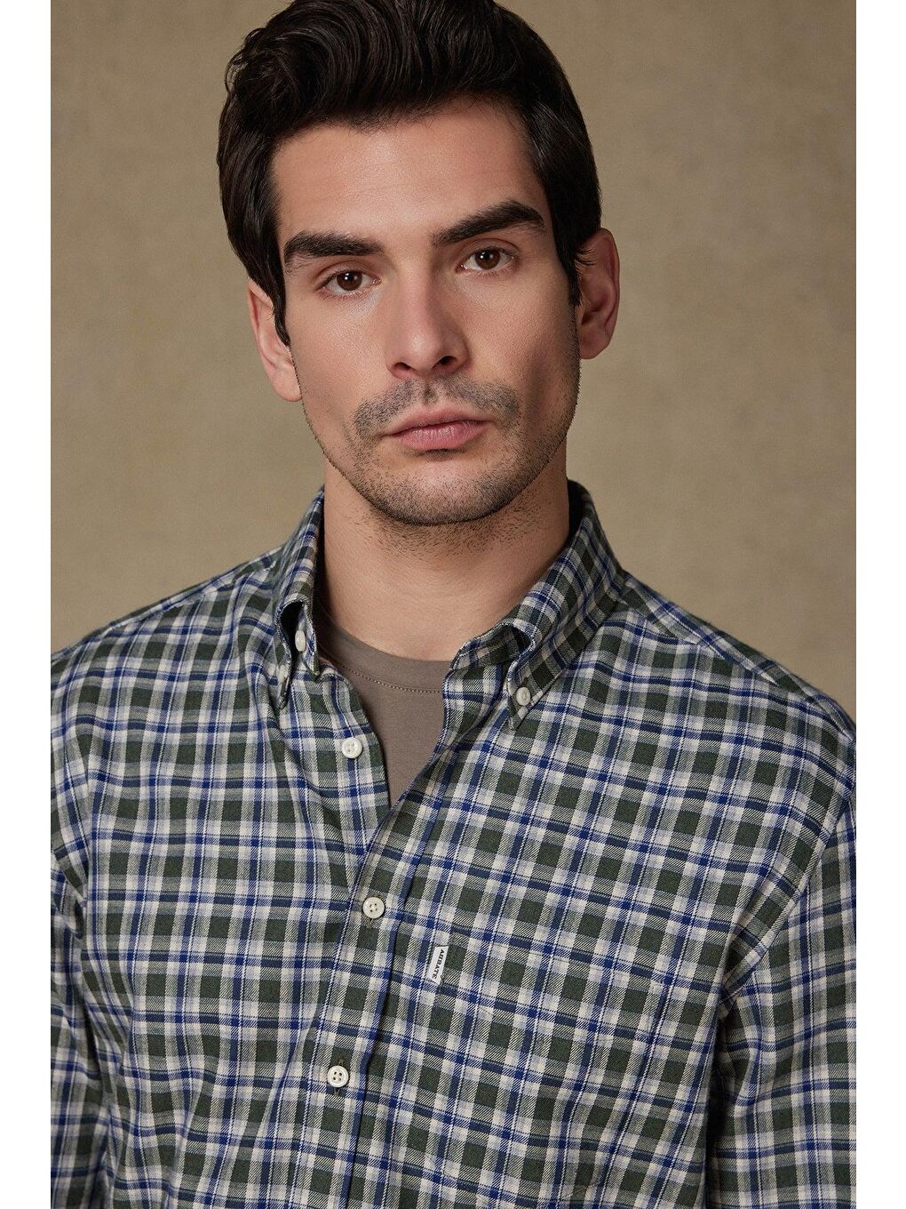 Aldo Poplin Pamuklu Comfort Fit Yeşil Düğmeli Yaka Erkek Kareli %100 Pamuk Gömlek-3