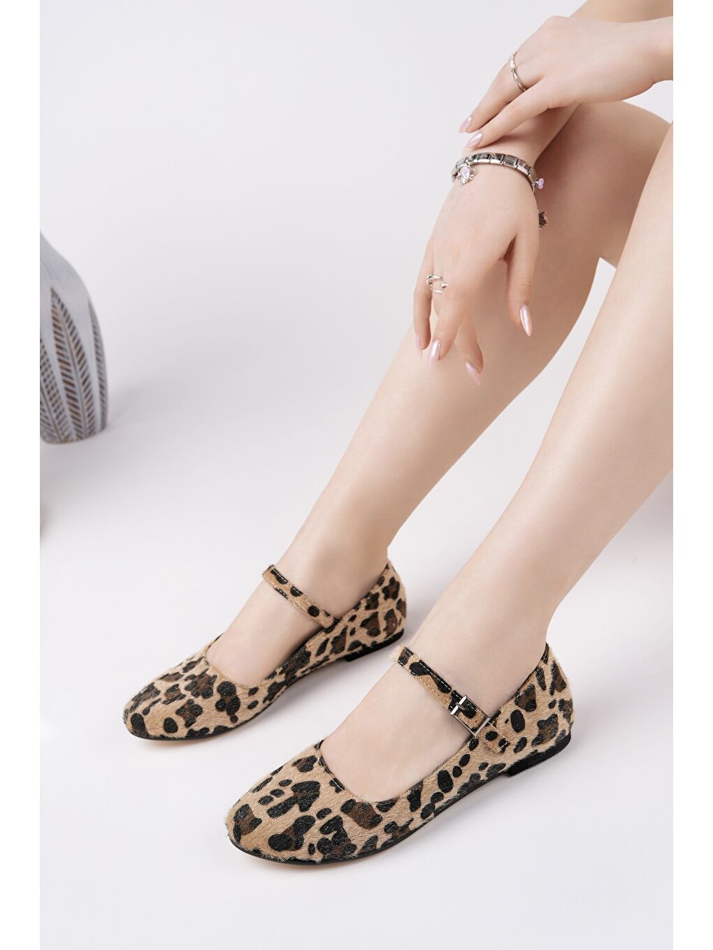 Sarı JENNİFER Tek Bantlı Leopar Desenli Kadın Günlük Babet