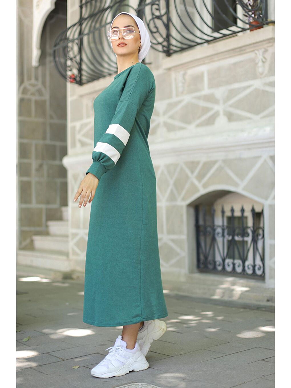 Bisiklet Yaka Kadın Yeşil Elbıse - 4134-3