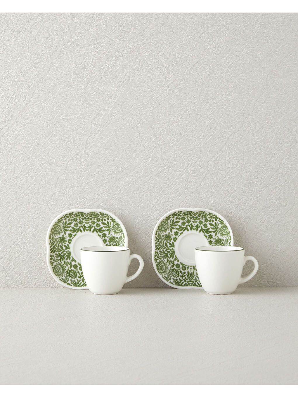 Petal Haven Bone Porselen 4 Parça 2 Kişilik Kahve Fincan Takımı 90 ml Yeşil-1