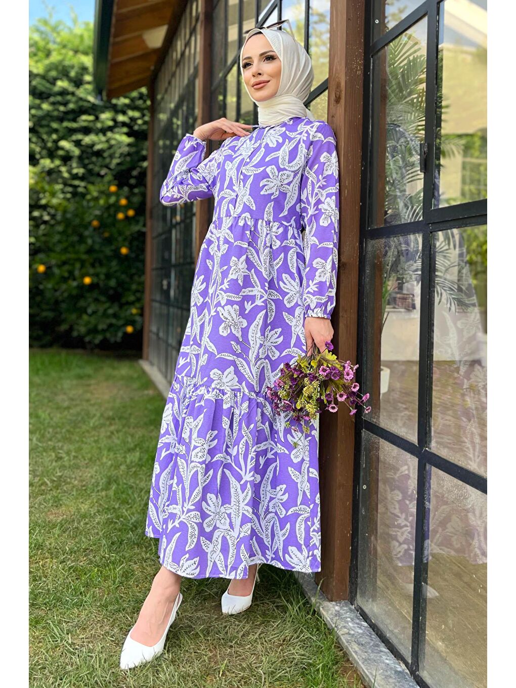 Gömlek Yaka Kadın Lila Elbise - 11693