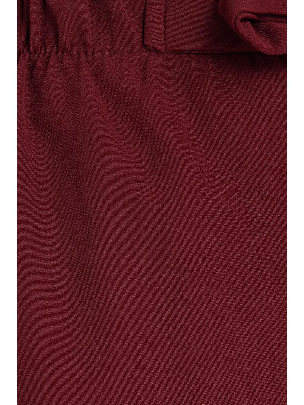 Kadın Relax Fit Rahat Kesim Lastikli Kuşak Bağlamalı Geniş Paça Bordo Pantolon-5