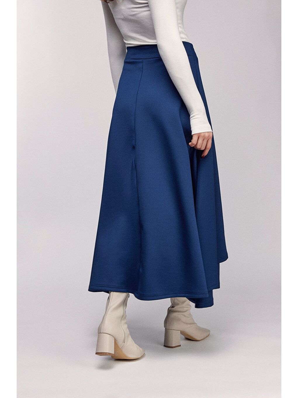 Lacivert Yüksek Bel Bağlamalı Katmanlı Görünüm Scuba Etek-3