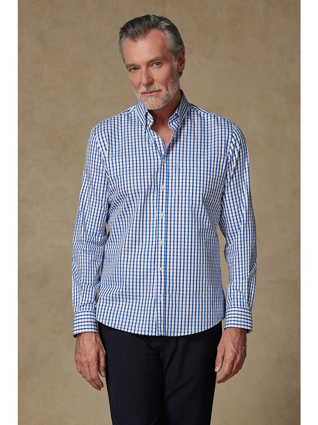 Aldo Armür Pamuklu Comfort Fit Açık Mavi Düğmeli Yaka Erkek Kareli %100 Pamuk Gömlek