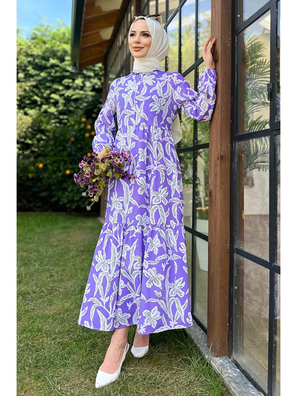 Gömlek Yaka Kadın Lila Elbise - 11693-1