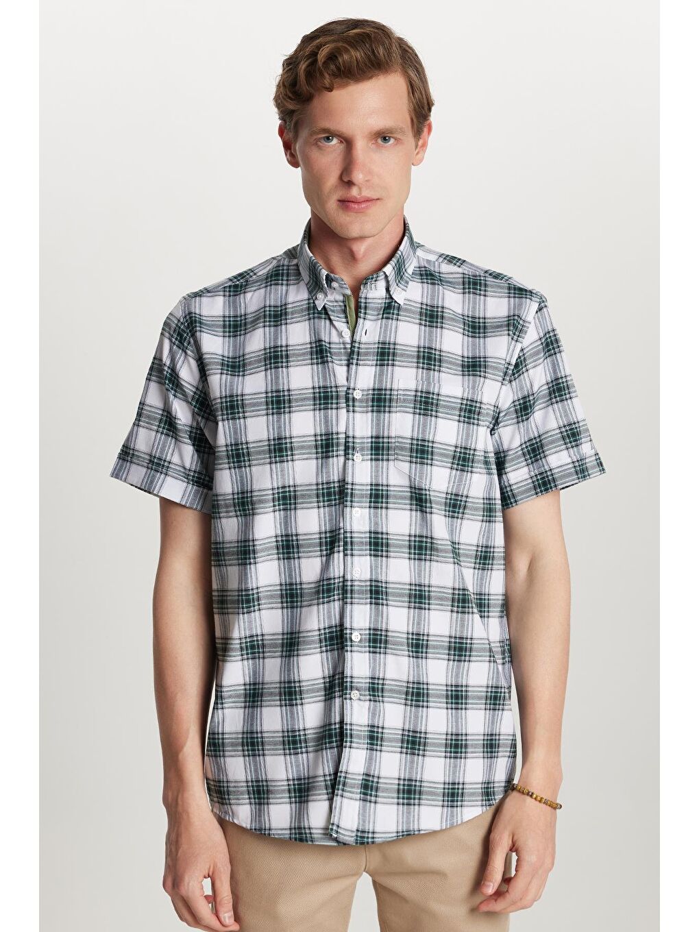 Karışık Erkek Regular Fit Klasik Kesim Pamuklu Tek Cepli Ekoseli Düğmeli Yaka Gömlek-3