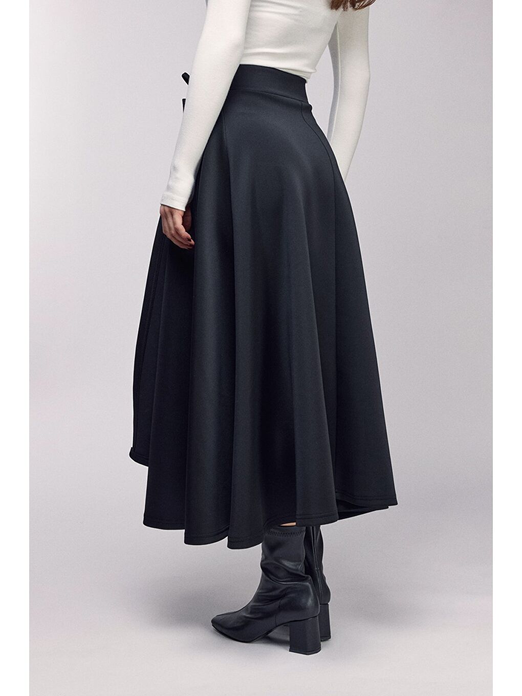 Siyah Yüksek Bel Bağlamalı Katmanlı Görünüm Scuba Etek-2