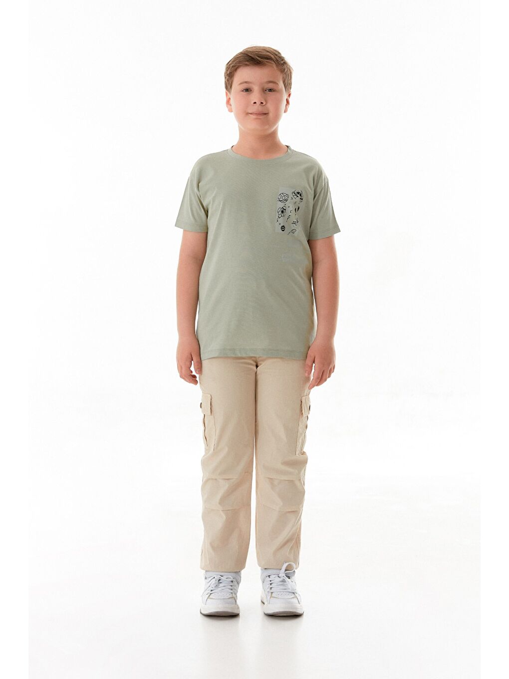 Turkuaz %100 Pamuk Uzay Baskılı Erkek Çocuk Tişört-1