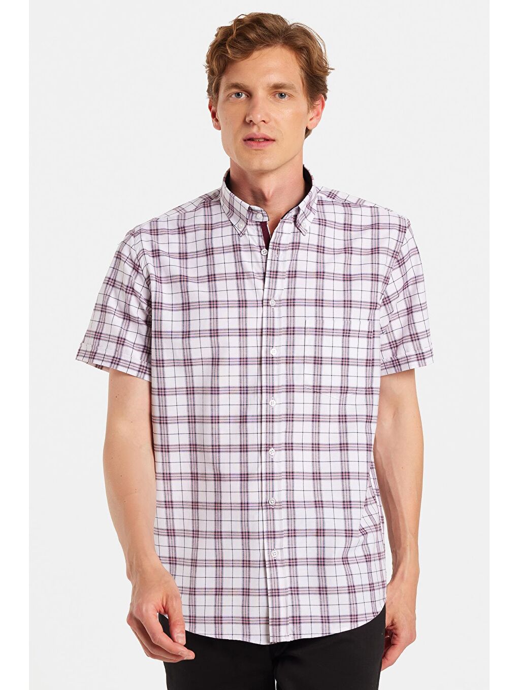 Karışık Erkek Regular Fit Klasik Kesim Pamuklu Tek Cepli Ekoseli Düğmeli Yaka Gömlek-3