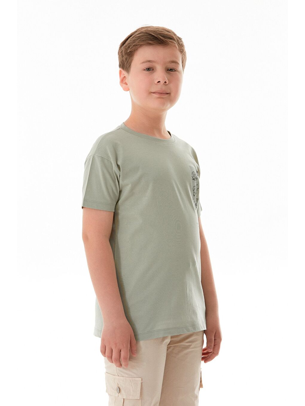 Turkuaz %100 Pamuk Uzay Baskılı Erkek Çocuk Tişört-2