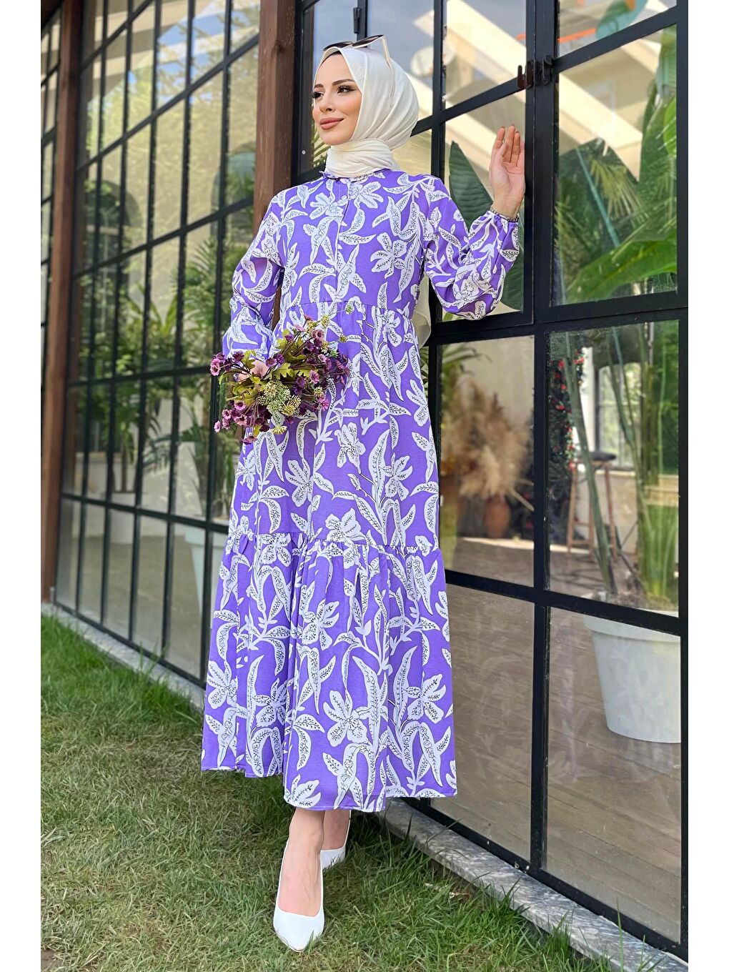 Gömlek Yaka Kadın Lila Elbise - 11693-3