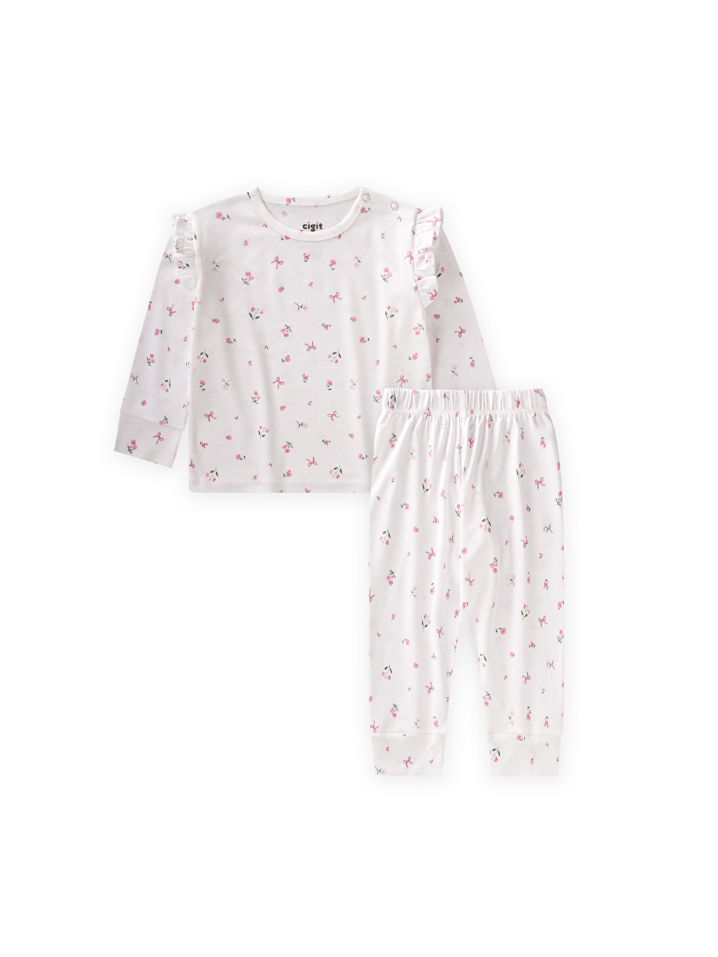 Ekru Pijama Takım 1-5 Yaş Çıtır Çiçek Desen