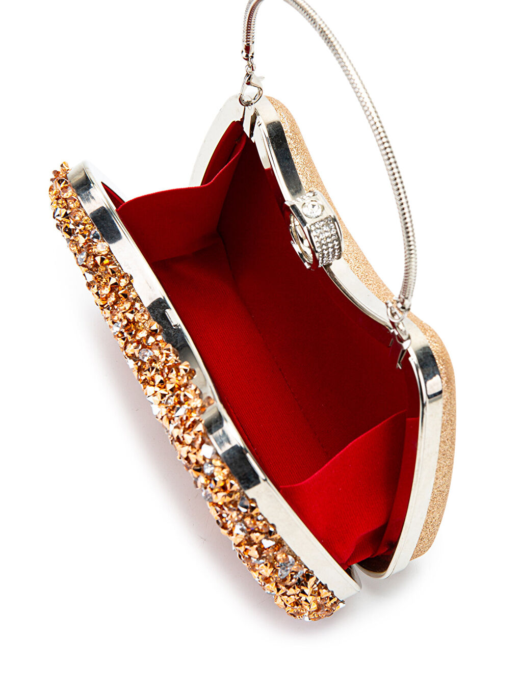 Turuncu Yüzük Detaylı Taşlı Amanda Abiye El Çantası Rose-4