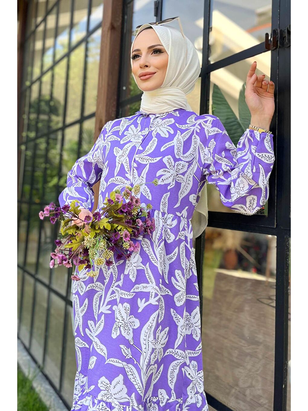 Gömlek Yaka Kadın Lila Elbise - 11693-4