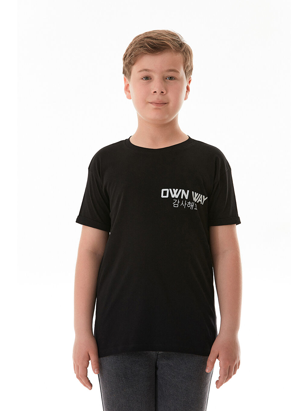 Siyah Own Way Yazı Baskılı Erkek Çocuk Tişört