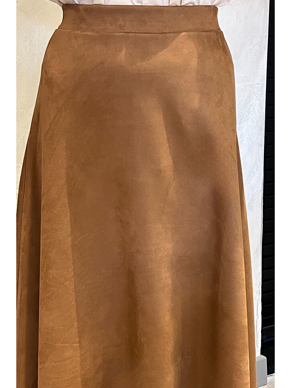 Kahverengi Kadın Kloş Uzun Süet Etek-4
