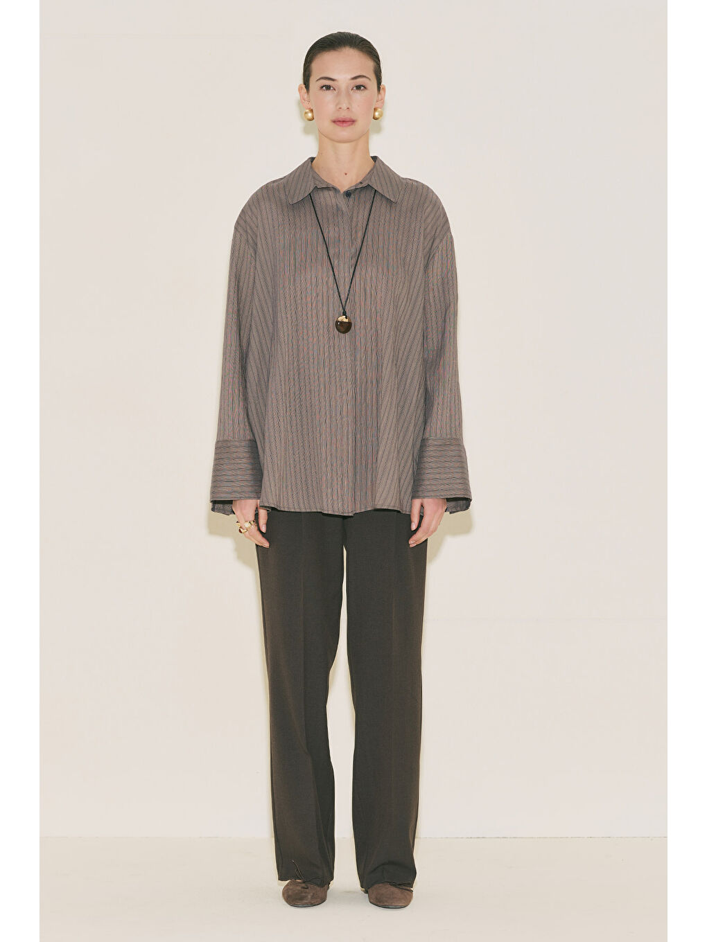 Kemer Detaylı Çizgili Gömlek Antrasit