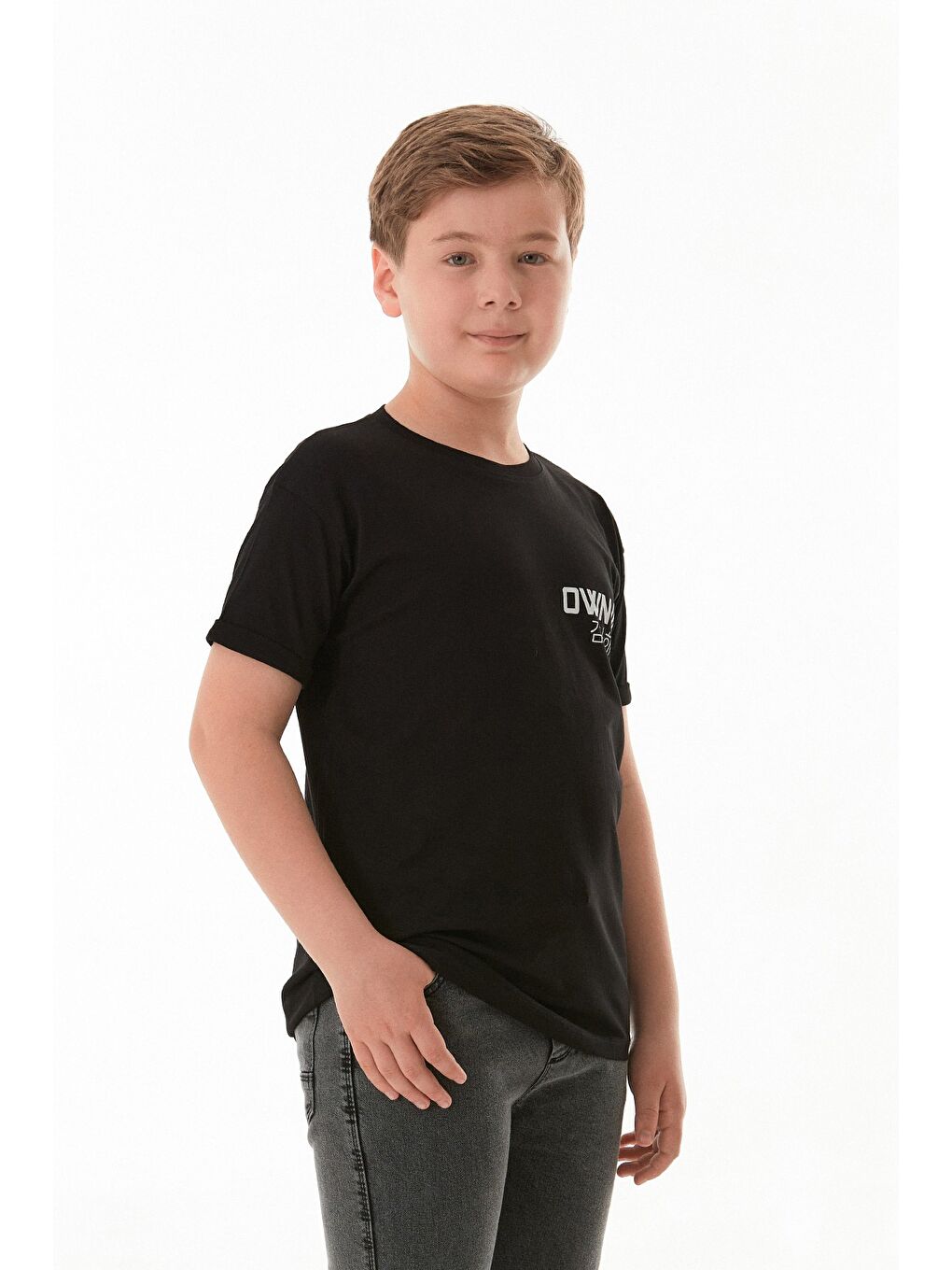 Siyah Own Way Yazı Baskılı Erkek Çocuk Tişört-3