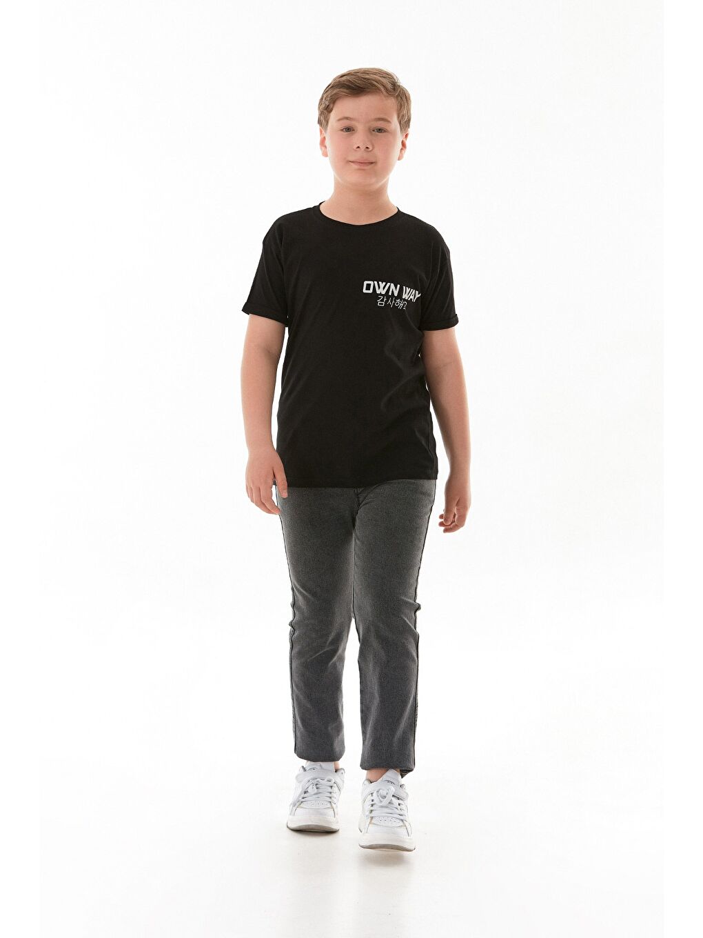 Siyah Own Way Yazı Baskılı Erkek Çocuk Tişört-4