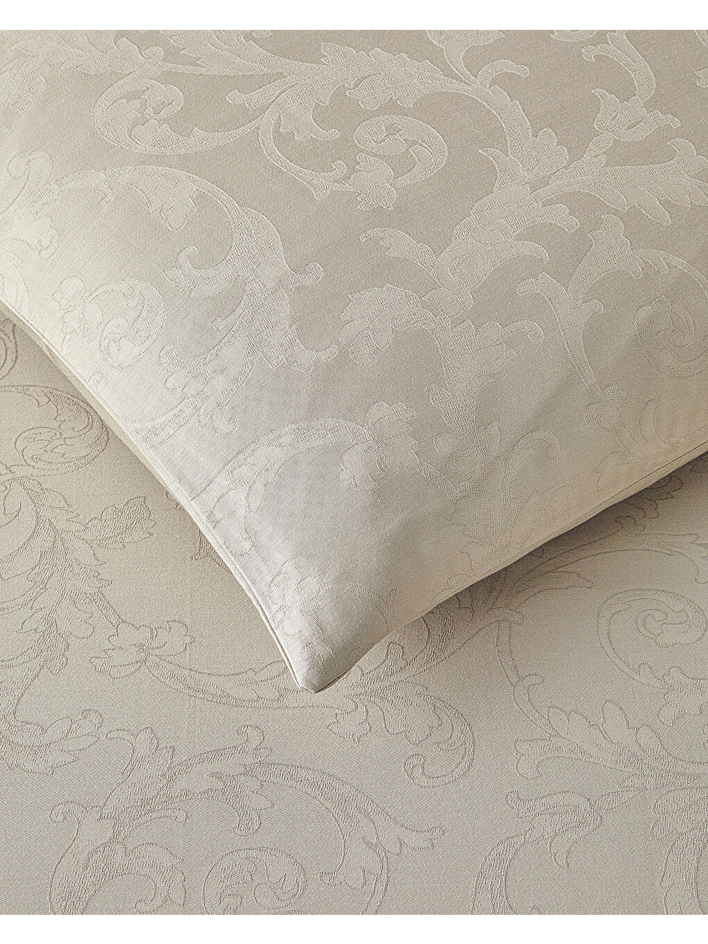 Bej Royal Scroll Jakarlı Pamuk Saten Çift Kişilik Nevresim Takımı 200x220 cm Taş Rengi-3