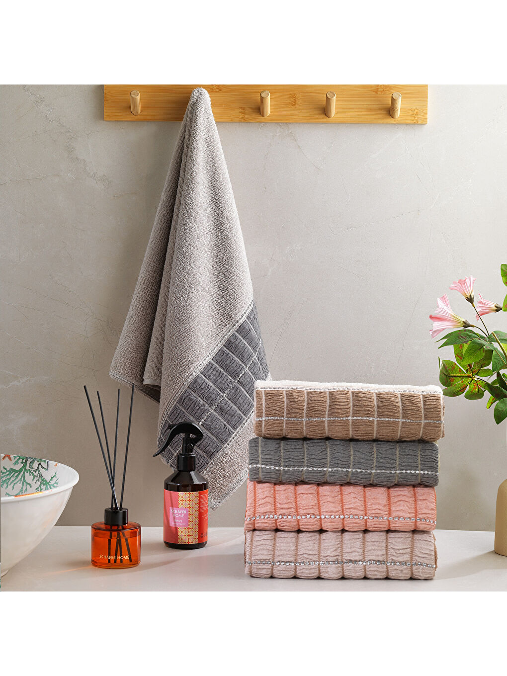 Home Polina Armürlü Havlu 50x90 Cm - Gri