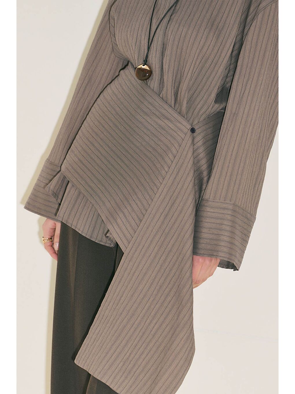 Kemer Detaylı Çizgili Gömlek Antrasit-1