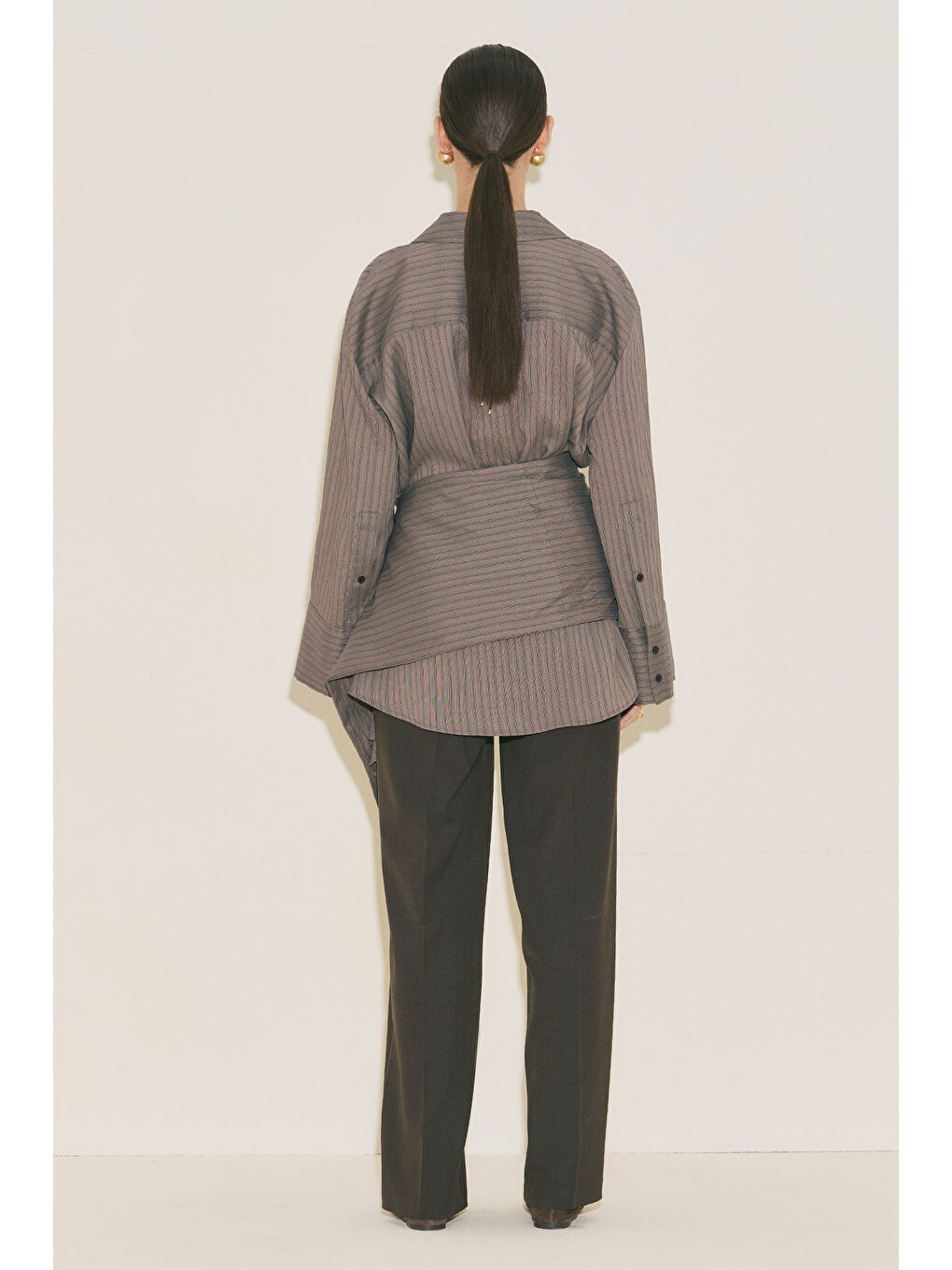 Kemer Detaylı Çizgili Gömlek Antrasit-2