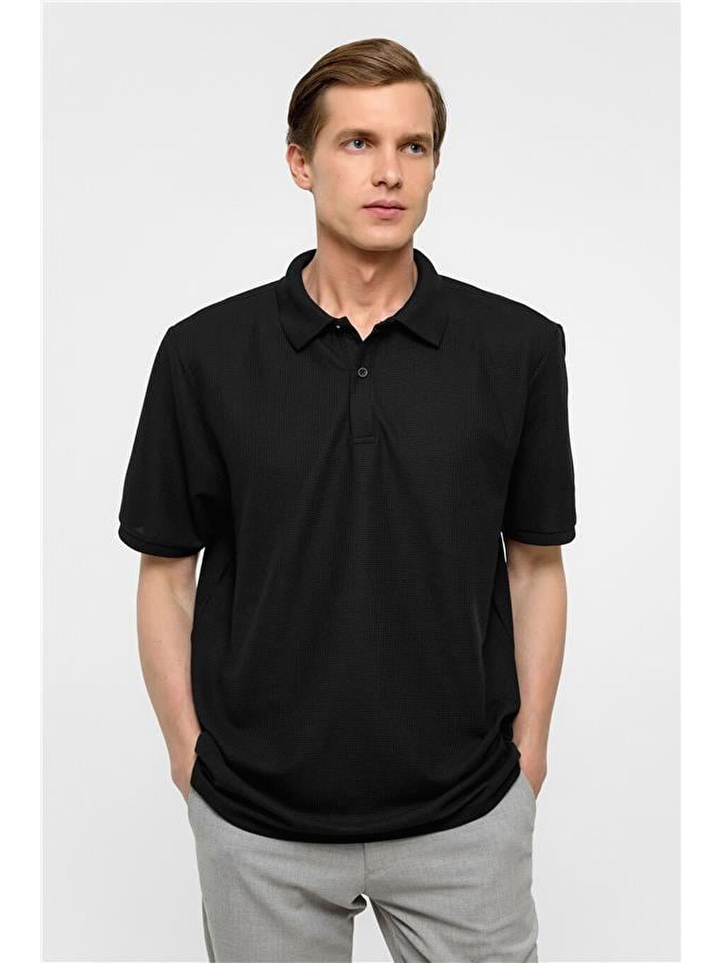 Siyah Regular Armürlü Polo Yaka Tişört