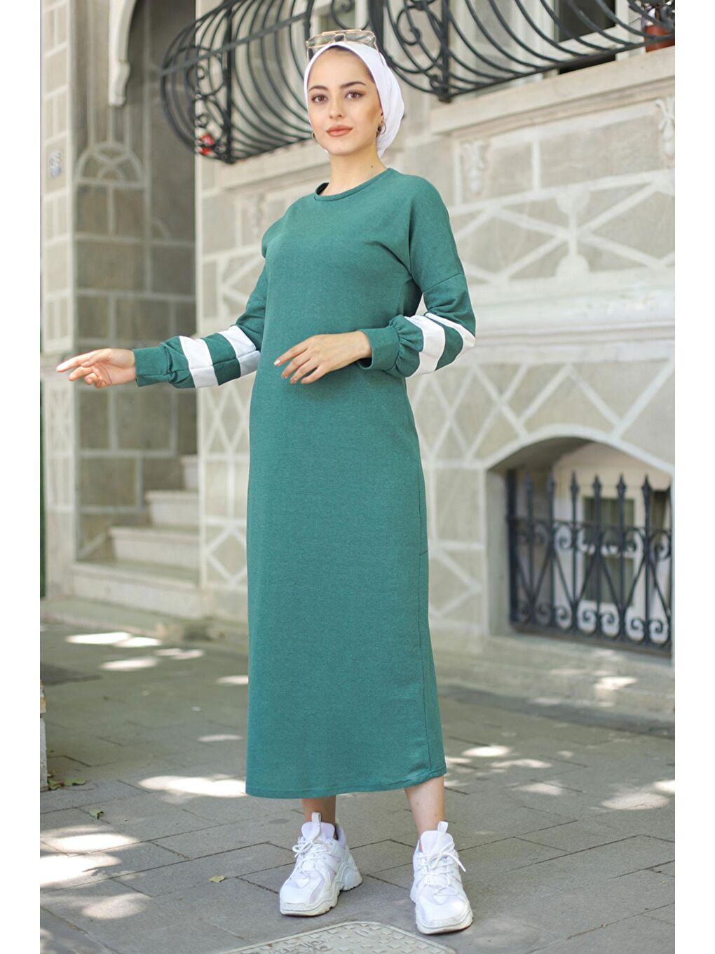 Bisiklet Yaka Kadın Yeşil Elbıse - 4134-5
