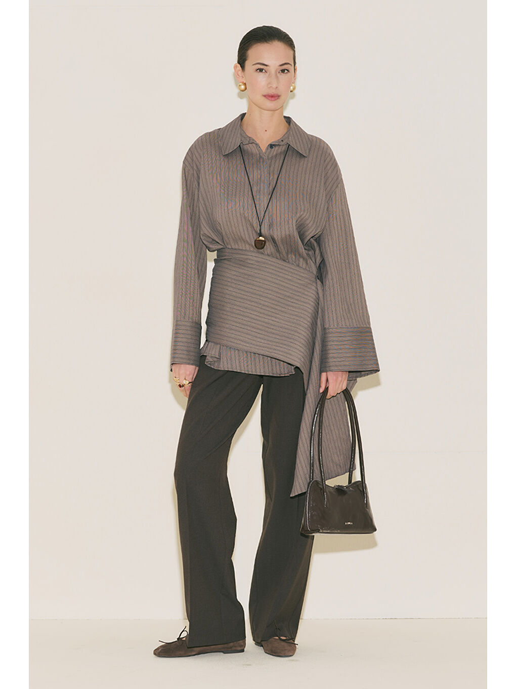 Kemer Detaylı Çizgili Gömlek Antrasit-4