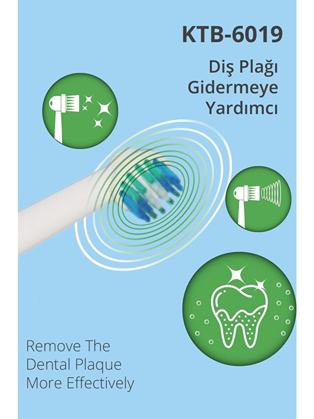 Ktb-6019 Döner Başlıklı Plak Giderici Pilli Diş Fırçası Mavi-1