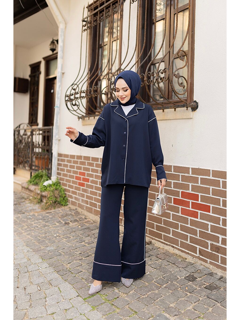 Kadın Çizgi Detay İkili Takım Lacivert-2