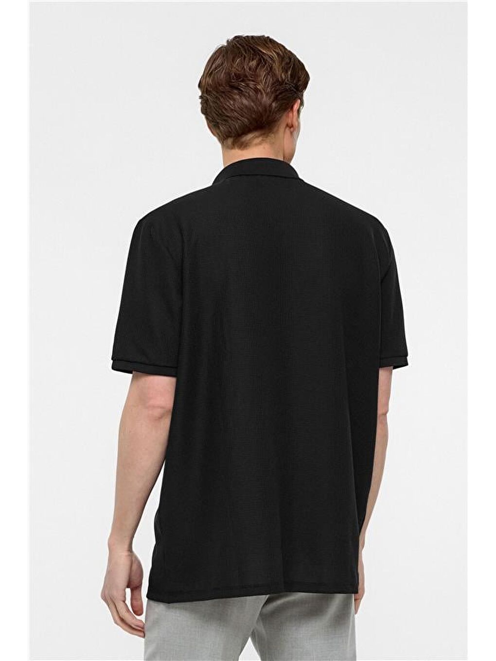 Siyah Regular Armürlü Polo Yaka Tişört-3