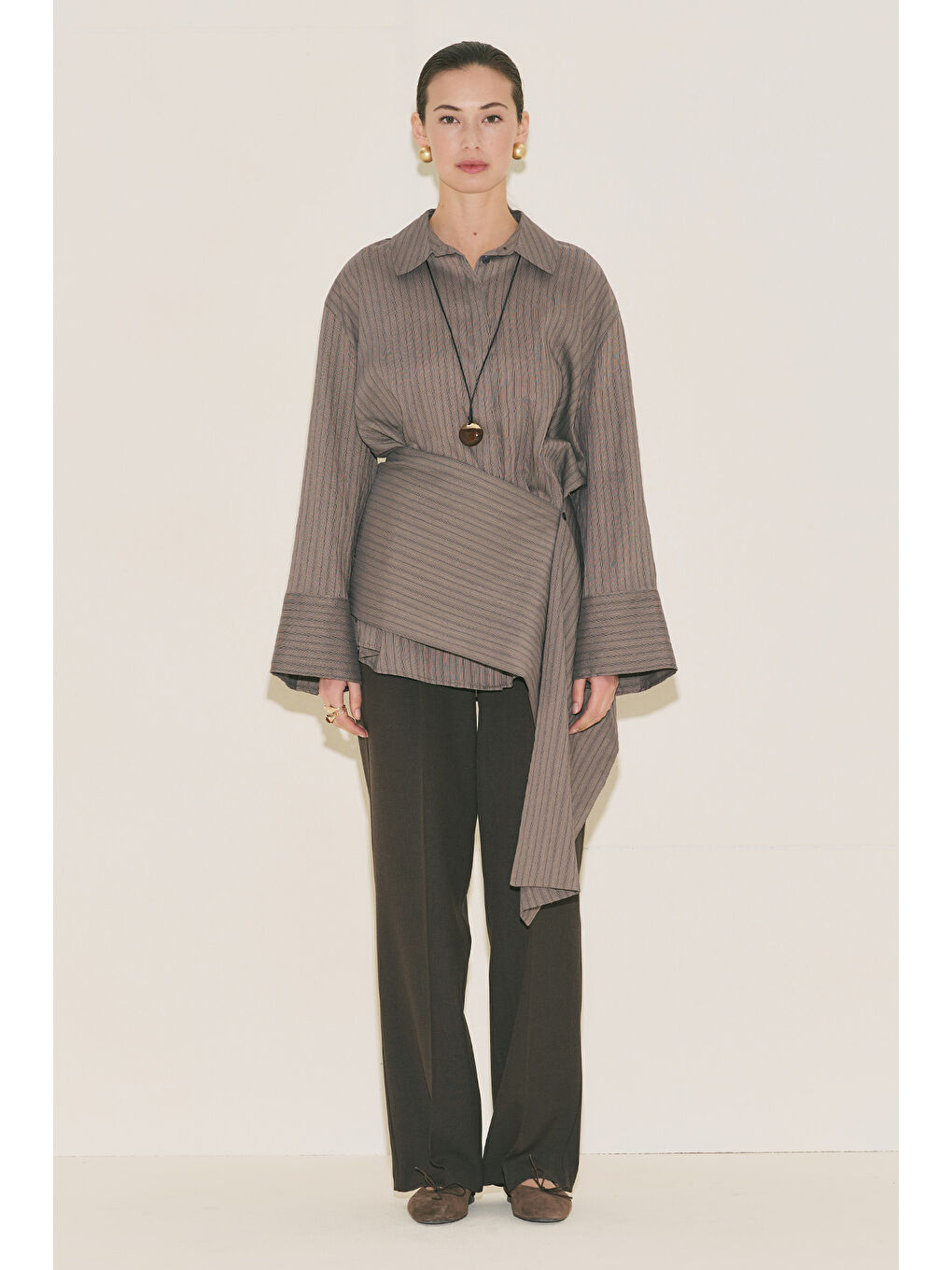 Kemer Detaylı Çizgili Gömlek Antrasit-6