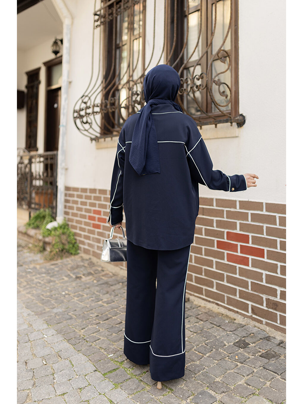 Kadın Çizgi Detay İkili Takım Lacivert-3