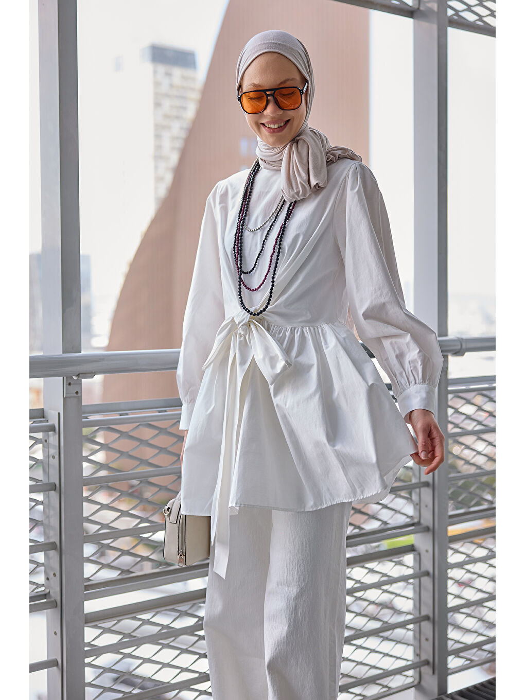 Kadın Önden Bağlamalı Bluz Beyaz-1